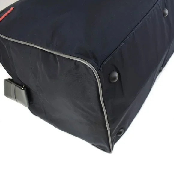 PRADA "Linea Rossa": Navy Blue, Tessuto Nylon & Logo Duffel/Weekender Bag (td) - Picture 9 of 13